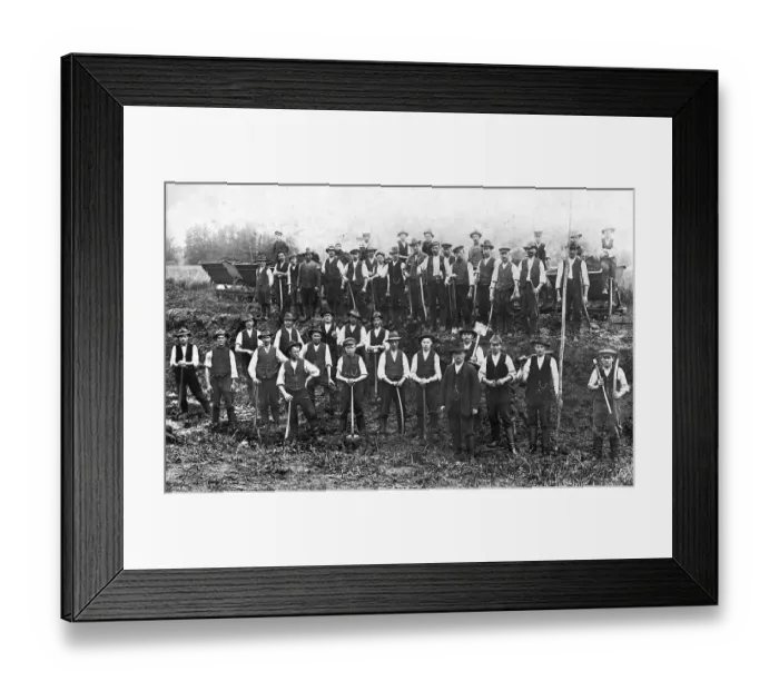Framed Print : Group picture, construction workers with shovels