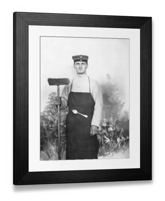 Framed Print : Soldier with broom and spoon, kitchen service