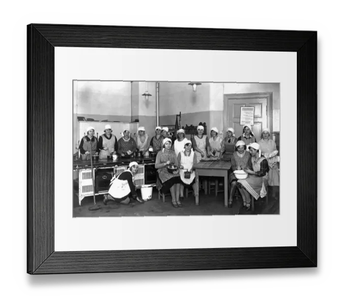 Framed Print : Education housekeeping, housemaids posing in the kitchen Framed Print : Education housekeeping, housemaids posing in the kitchen