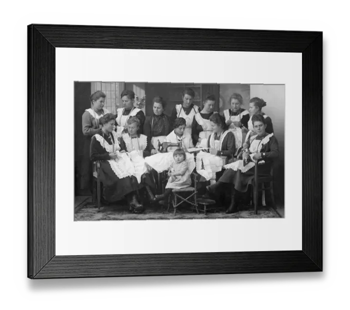 Framed Print : Apprenticeship, sewing women with sewing machine