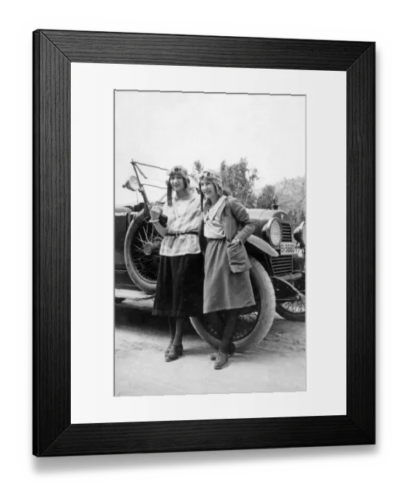 Framed Print : Women with car and goggles, 1930s, Germany, Europe Framed Print : Women with car and goggles, 1930s, Germany, Europe