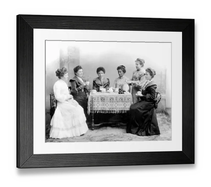 Framed Print : Six women at a coffee party, 1900s Framed Print : Six women at a coffee party, 1900s