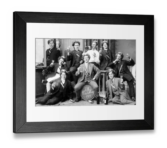 Framed Print : Women disguised as students of a beating society