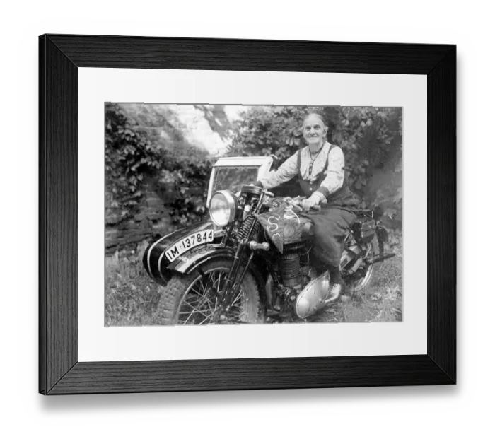 Framed Print : Old Woman, Grandma on Motorcycle