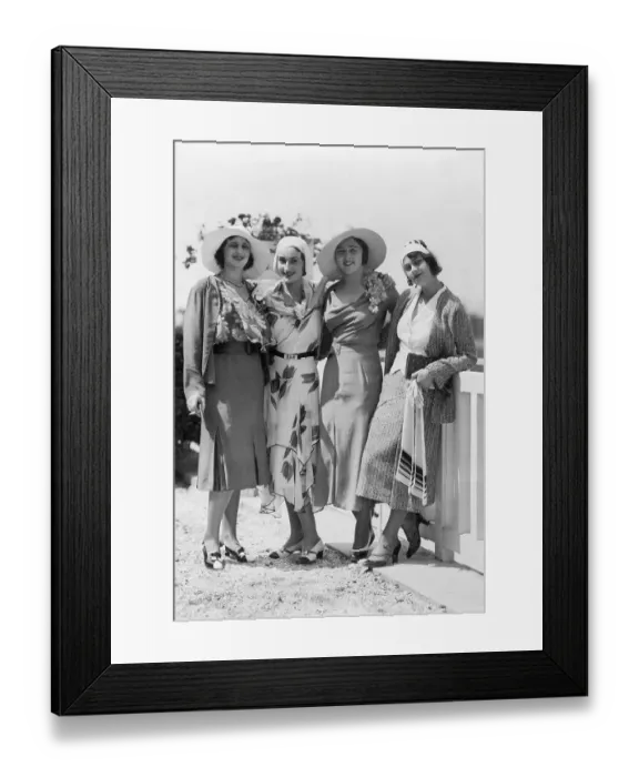 Framed Print : Fashion, four women posing with hats and dress