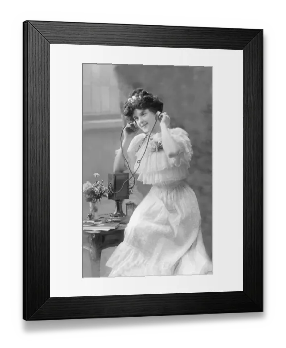 Framed Print : History of technology, woman telephoning Framed Print : History of technology, woman telephoning