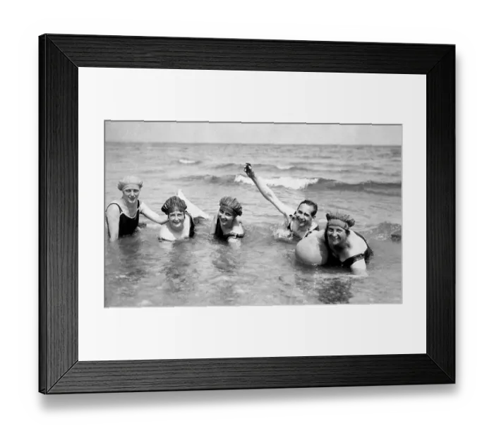 Framed Print : Vacation, four women and a man bathing in the sea Framed Print : Vacation, four women and a man bathing in the sea