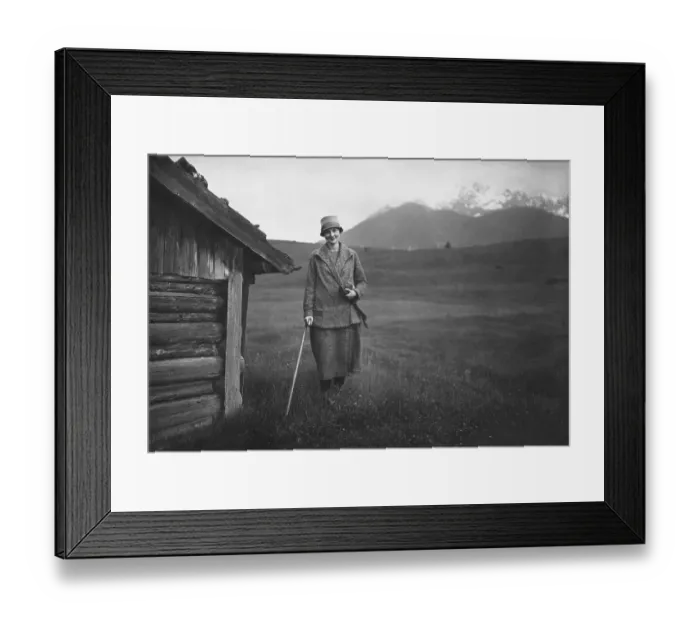 Framed Print : Vacation, woman with walking stick hiking in the Alps Framed Print : Vacation, woman with walking stick hiking in the Alps