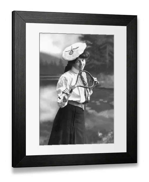 Framed Print : Fashion, woman with tennis rackets and sportswear
