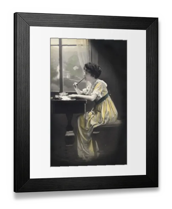 Framed Print : Frau thinks and writes a letter