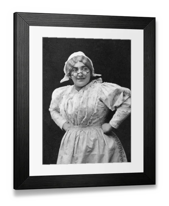 Framed Print : Portrait, woman with apron and glasses Framed Print : Portrait, woman with apron and glasses