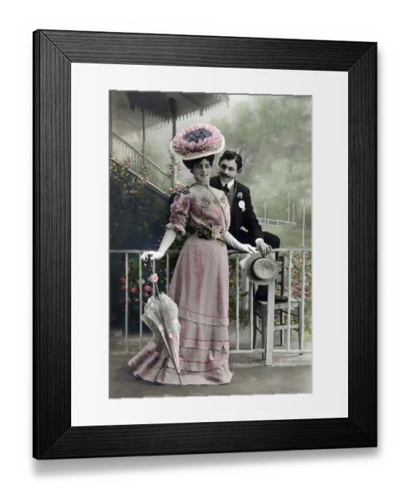 Framed Print : Pair flirts, fashionably dressed Framed Print : Pair flirts, fashionably dressed