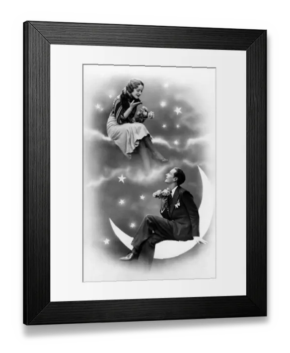 Framed Print : Lovers, kitsch, couple in the starry sky