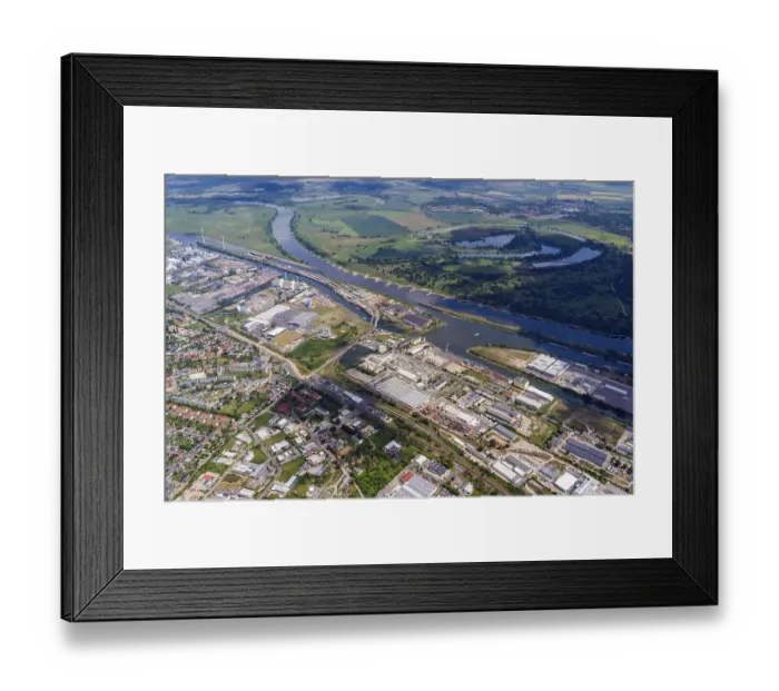 Framed Print : Aerial view of Magdeburg harbour