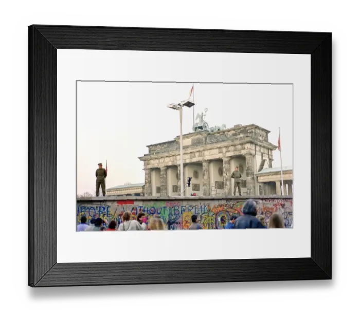 Framed Print : Wall in front of the Brandenburg Gate monitored by two People's Police officers and a camera