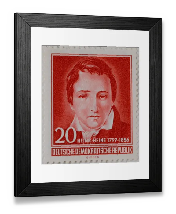 Framed Print : Heinrich Heine, portrait on a stamp, GDR, 1956 Framed Print : Heinrich Heine, portrait on a stamp, GDR, 1956