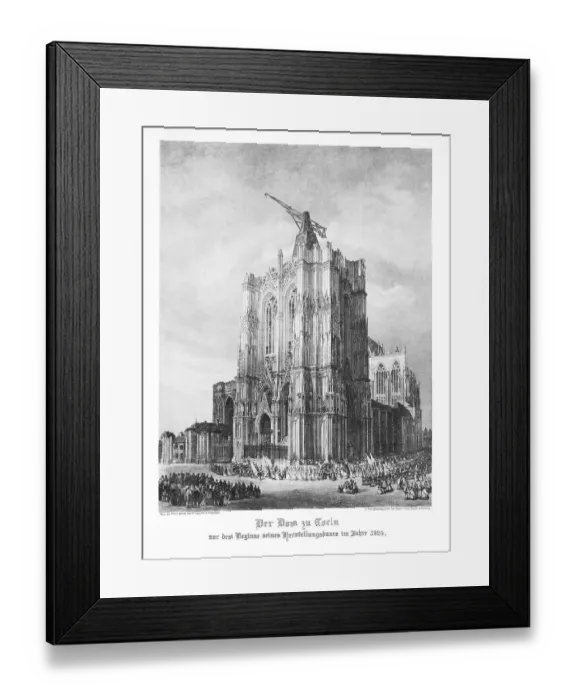 Framed Print : Historical engraving, Cologne Cathedral with a crane