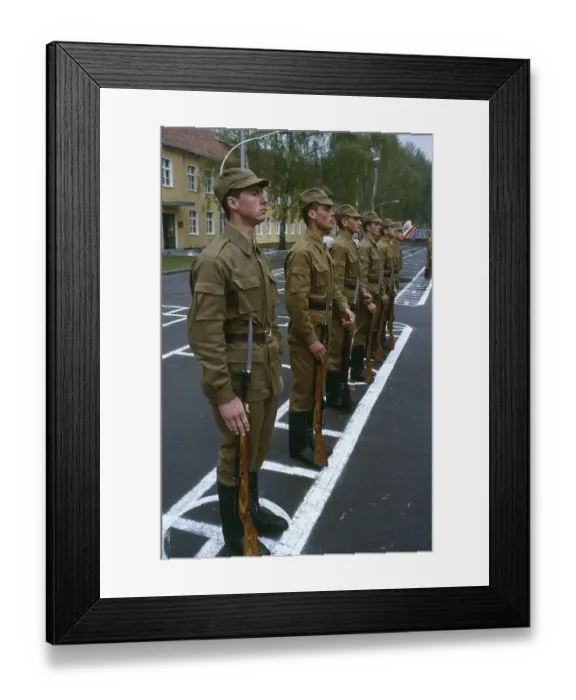 Framed Print : Russian soldiers standing shoulder arms