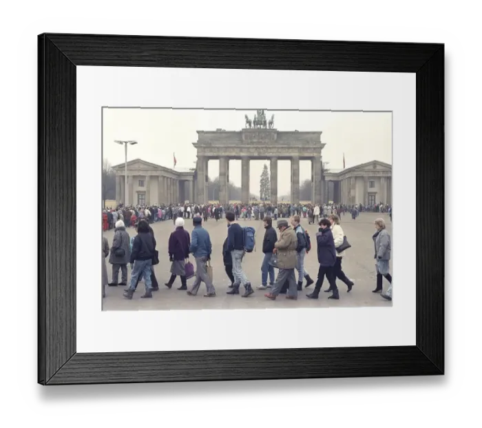Framed Print : GDR citizens cueing for a temporary border crossing at Brandenburg Gate to West Berlin Framed Print : GDR citizens cueing for a temporary border crossing at Brandenburg Gate to West Berlin