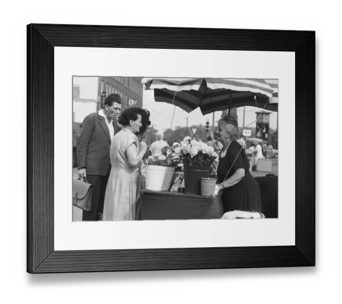 Framed Print : Flower sale, street scene 1961 Framed Print : Flower sale, street scene 1961