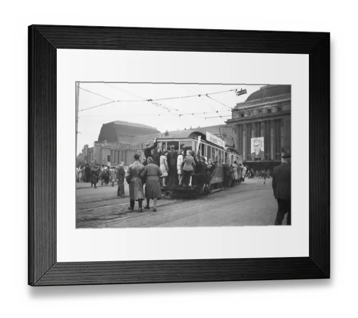 Framed Print : Free-rider, overcrowded tram, 1948 Framed Print : Free-rider, overcrowded tram, 1948