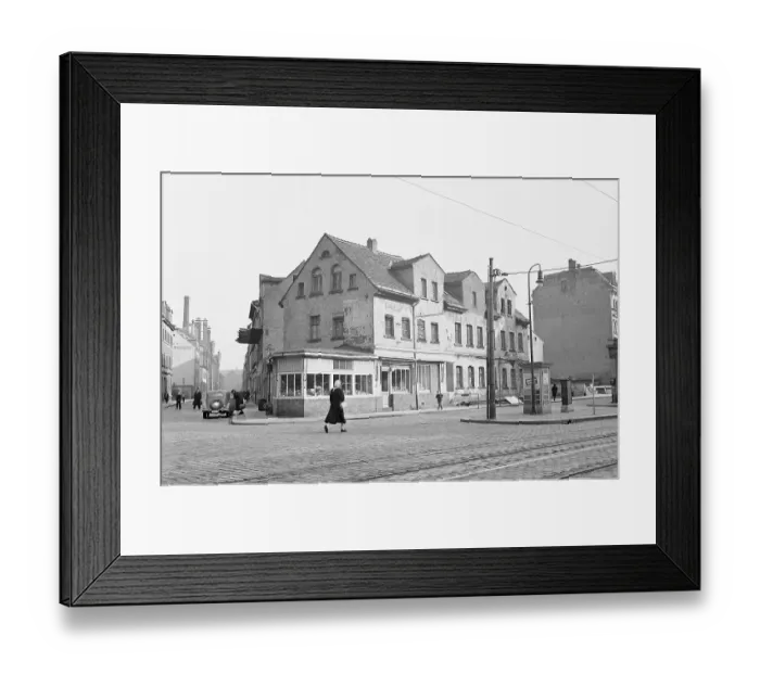 Framed Print : Street scene, 1957, Stoetteritzer Strasse / Muehlstrasse Framed Print : Street scene, 1957, Stoetteritzer Strasse / Muehlstrasse
