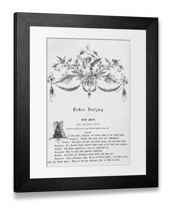 Framed Print : Old book page with a vignette of Cupid Framed Print : Old book page with a vignette of Cupid