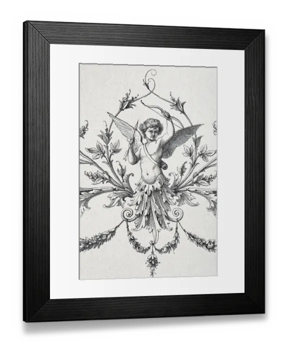 Framed Print : Vignette with Cupid and tendrils Framed Print : Vignette with Cupid and tendrils