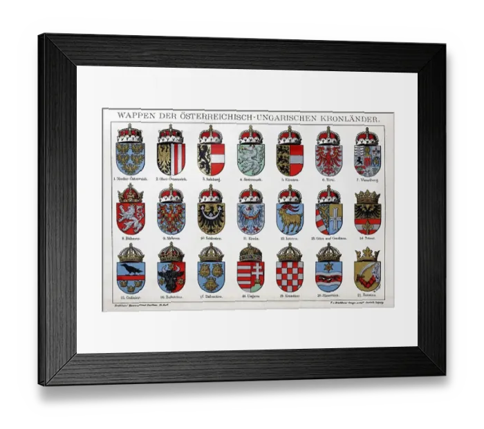 Framed Print : Historical coat of arms of the Austria-Hungarian Crown Lands from the time of the monarchy Framed Print : Historical coat of arms of the Austria-Hungarian Crown Lands from the time of the monarchy