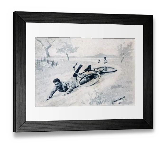 Framed Print : Man fallen off bike, historic postcard Framed Print : Man fallen off bike, historic postcard