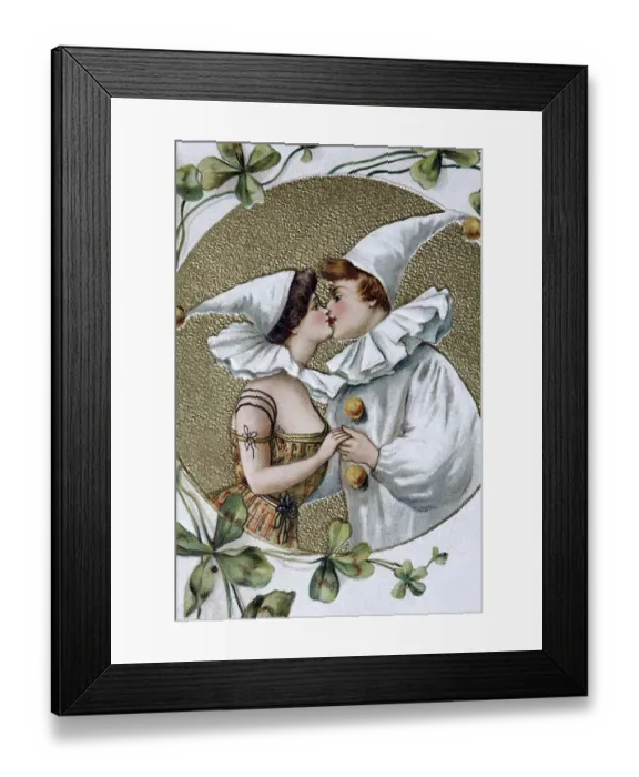 Framed Print : Kissing couple wearing pointed hats Framed Print : Kissing couple wearing pointed hats