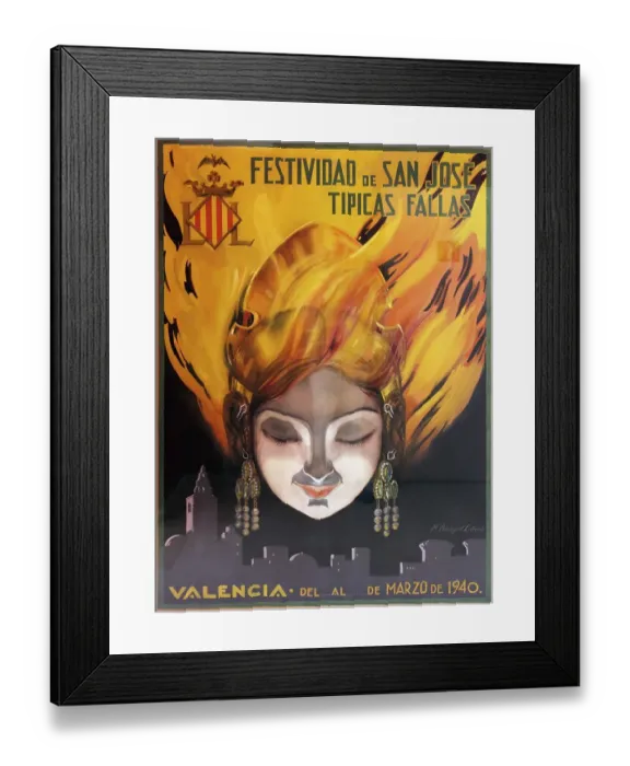 Framed Print : Historical poster for the Valencian spring festival Fallas