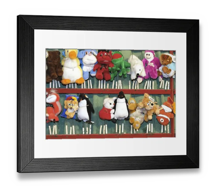 Framed Print : Funny cuddly toys, shooting gallery Framed Print : Funny cuddly toys, shooting gallery