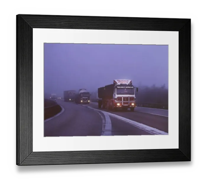Framed Print : Truck, motorway A 45. fog 80s, Germany, Europe