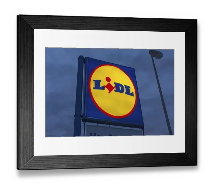 Framed Print : Lidl logo illuminated at night Framed Print : Lidl logo illuminated at night