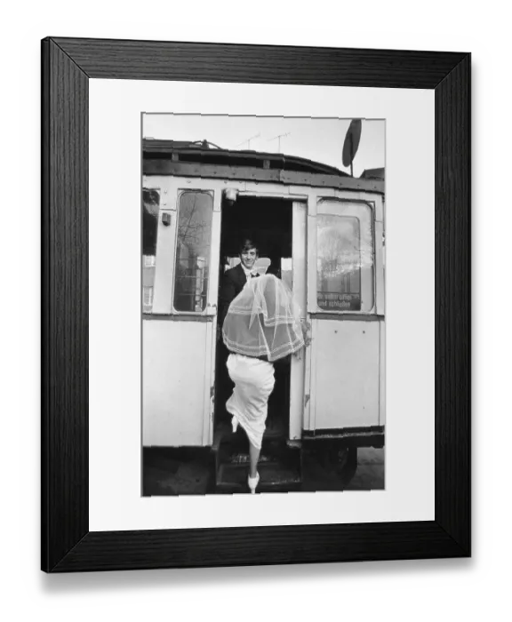 Framed Print : Wedding trip in an old streetcar