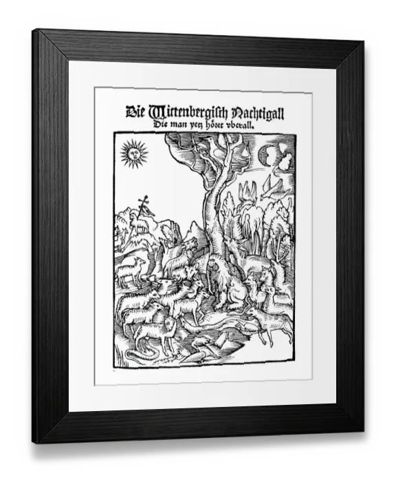 Framed Print : The cover of the original edition of Hans Sachs's Wittembergische Nachtigall or Wittemberg