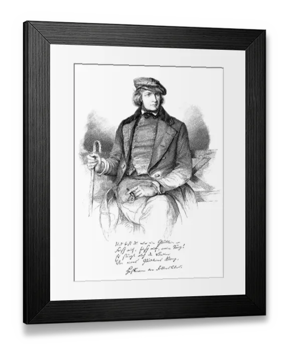 Framed Print : Hoffmann von Fallersleben, historic illustration from History of German Literature from 1885