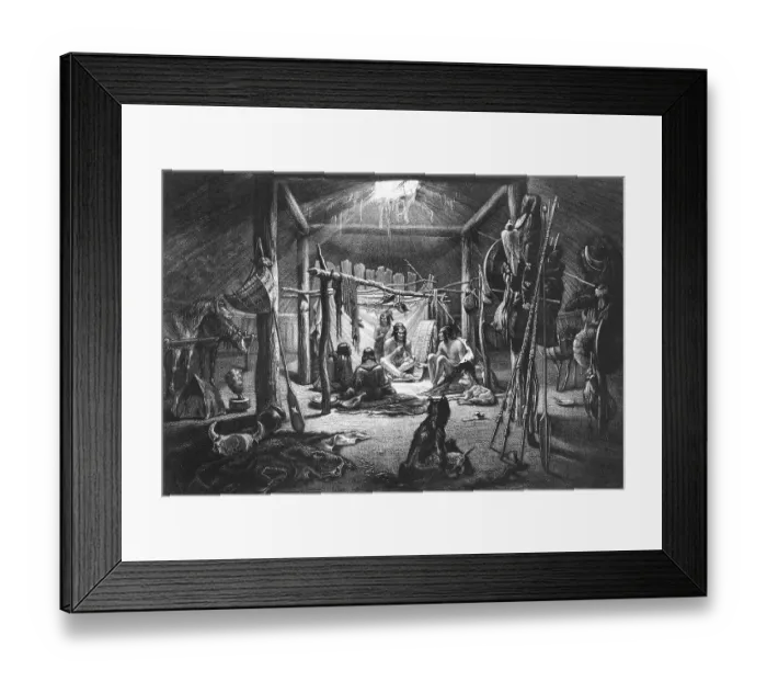 Framed Print : The interior of the hut of a Mandan chief