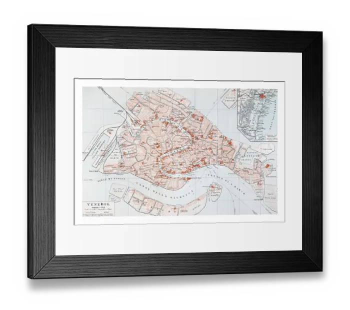 Framed Print : Map of Venice, from Meyers Konversationslexikon encyclopedia