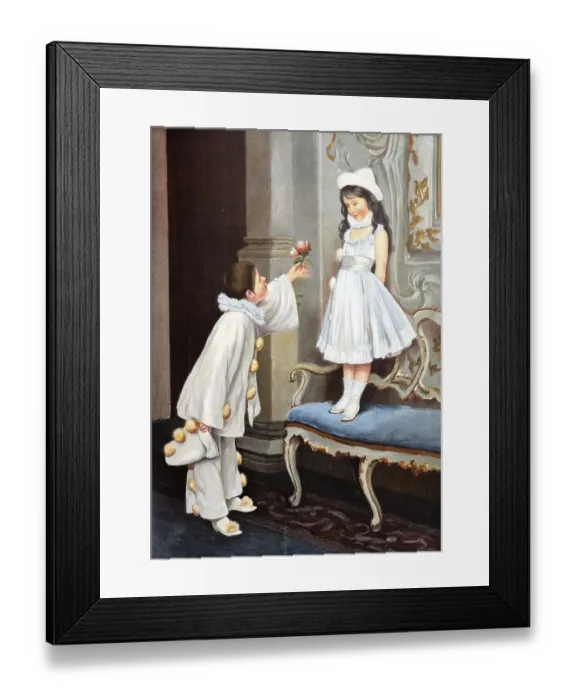 Framed Print : Practice makes perfect... gallant young boy offering a flower to a girl Framed Print : Practice makes perfect... gallant young boy offering a flower to a girl