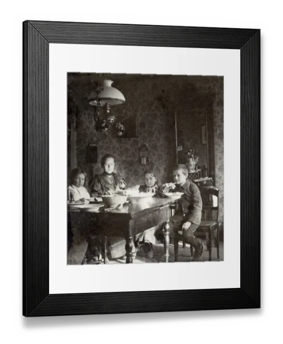 Framed Print : Children at the dinner table, ca. 1899