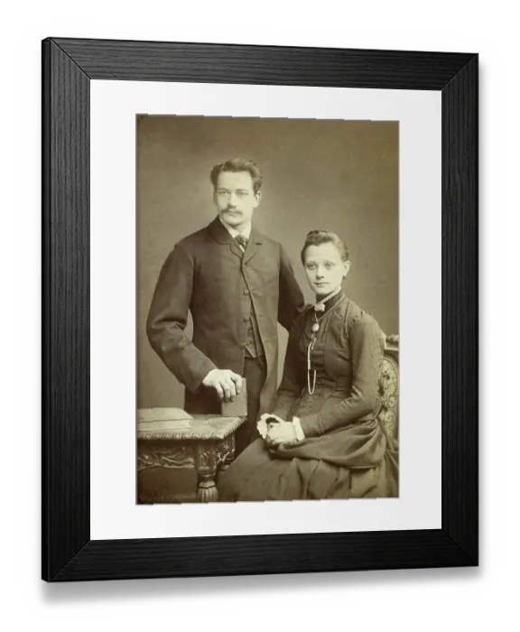 Framed Print : Picture of a young married couple, ca. 1885