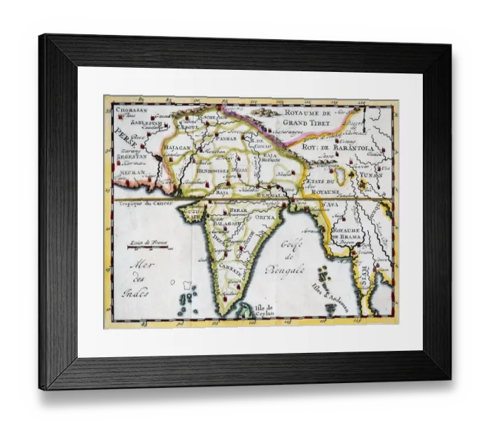 Framed Print : Historical, hand-coloured map, engraving Framed Print : Historical, hand-coloured map, engraving