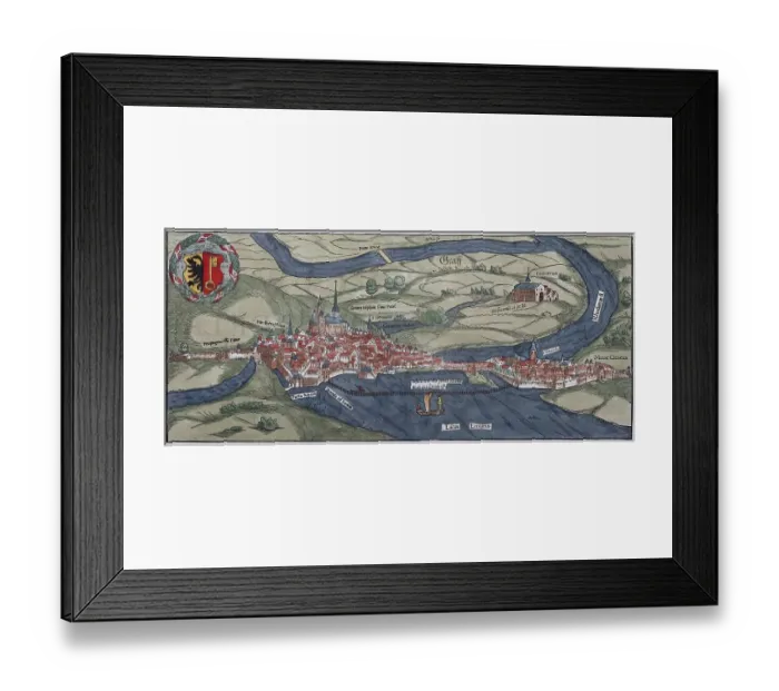 Framed Print : Geneva, hand-coloured woodcut by Sebastian Muenster