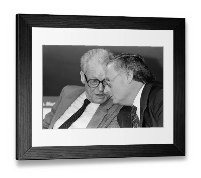 Framed Print : Willy Brandt and Oskar Lafontaine at the unification convention of the SPD of the GDR with the West German SPD