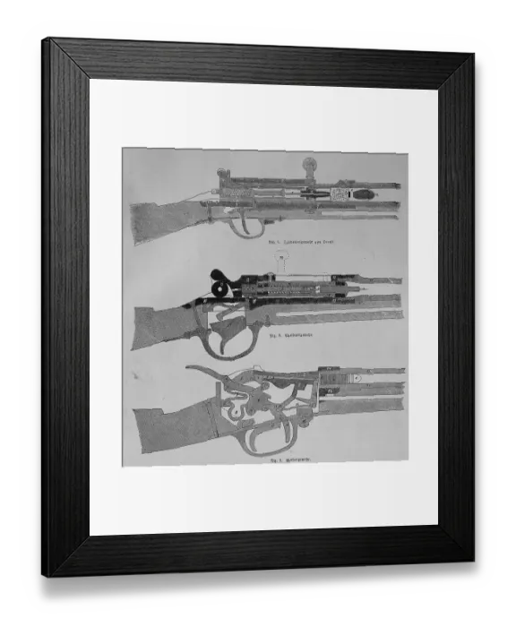 Framed Print : Rifles, 1870, beginning at the top: Dreyse needle-gun Framed Print : Rifles, 1870, beginning at the top: Dreyse needle-gun