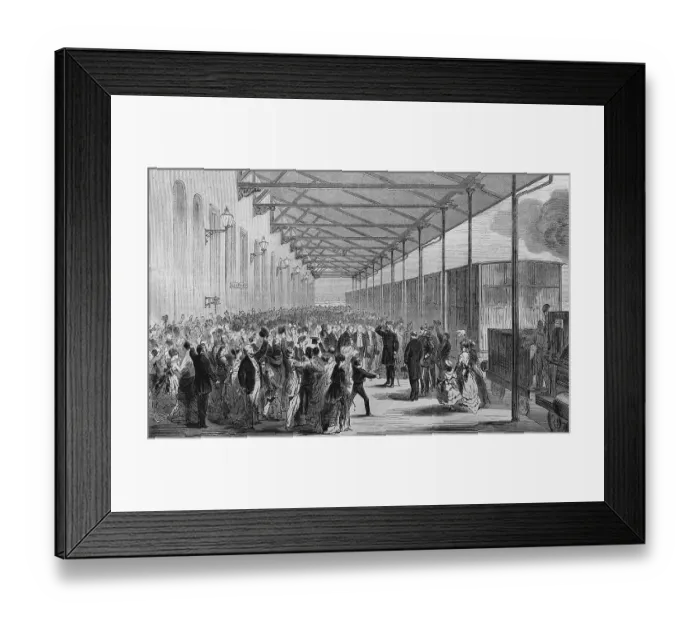 Framed Print : Reception of the Prussian Crown Prince on the Berlin Anhalter Bahnhof train station in Leipzig on July 26th 1870
