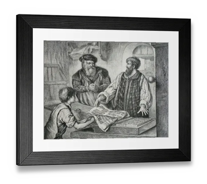 Framed Print : Gutenberg printing the Psalterium