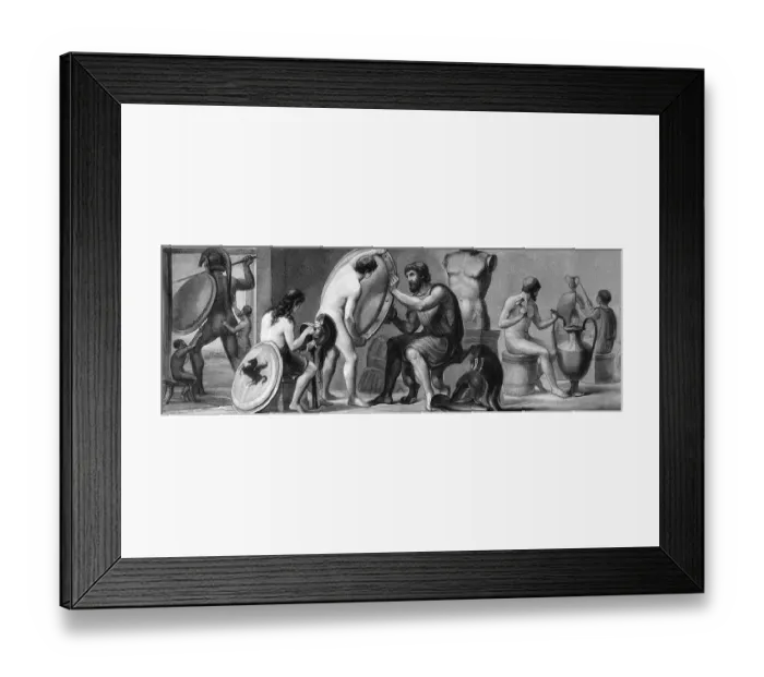 Framed Print : Life in ancient Greece, from left: foundry workshop
